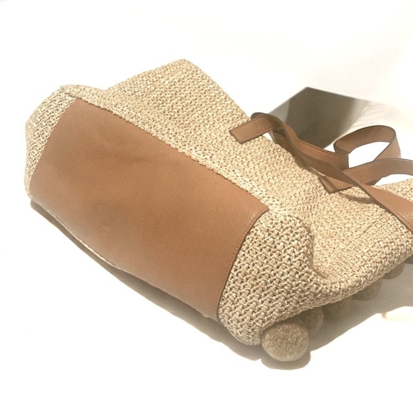 Woven Tote Bag CABANA BOY WANTED” Black Embroidered Letters Pom Pom’s 14 x 11 - Picture 3 of 6